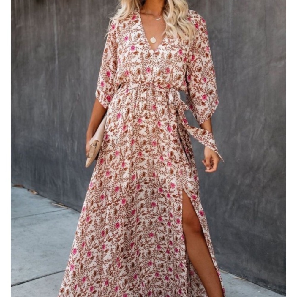 THROWBACK FLORAL KIMONO MAXI DRESS